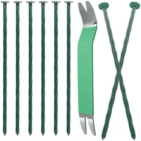 Bakulyor 30 Pack Metal Landscape Stakes, 8 Inch Artificial Grass Nails, 6 Gauge Large Landscaping Staples, Green Edging Anchor Stake for Garden Ground Lawn Paver Timber Border Weed Barrier Spikes 8"
