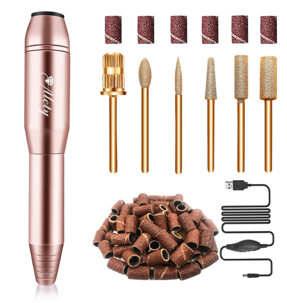 Alety lectric Nail Drill Kit - Portable File for Acrylic Gel Nails, Professional Machine Efile Manicure Pedicure Tools With Gold Drill Bits for Home Salon Use 