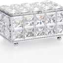 ELLDOO Crystal Jewelry Box Rectangle Trinket Organizer with Lid Earrings Rings Vintage Treasure Keepsake Box for Valentine Wedding Dresser Bedroom Decoration, Silver (Large)