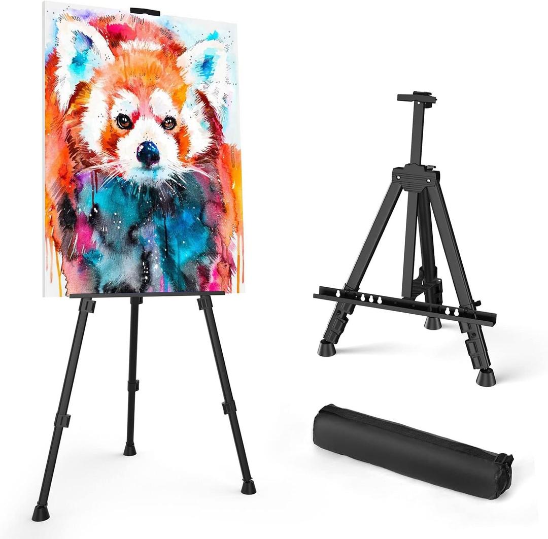 Art Painting Artist Easel Stand, Portable Adjustable Aluminum Metal Tripod Display Easel with Bag, Height from 17 to 66 inch for TableTop/Floor Drawing and Displaying, Black