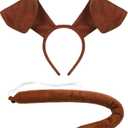 Brown Dog Costume Dog Ears and Tail Headband Halloween Dachshund Bald Cap Red Tie Funny Couples Costumes Accessories for Duos Adults Men Woman Couples