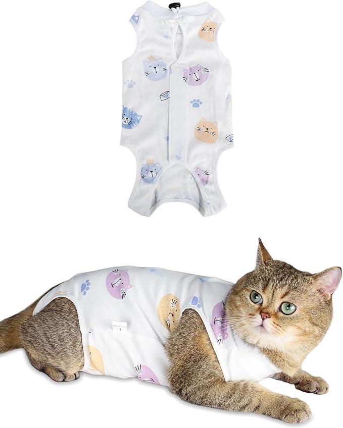 ANWA Cat Recovery Suit - Breathable Cat Onesie for Cats After Surgery Female, Kitten Surgery Recovery Suit Female Abdominal Wounds M