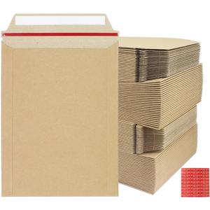 zmybcpack 100 Pack 6X8 inch Self Seal Photo Document Mailers Stay Flat Rigid Mailer Kraft Cardboard Envelopes Photography Mailers for CD, Photos, Document(Kraft Brown)