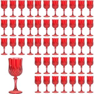 7OZ Plastic Wine Glasses, Reusable Vintage Goblets Unbreakable Drinking Glasses Crystal Water Cups Champagne for Wedding, Parties (48, Red)