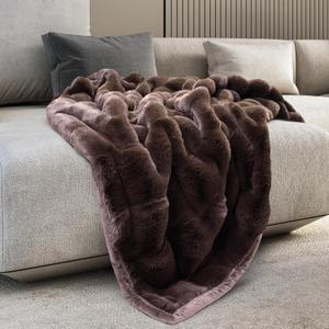 Mon Chateau Premium Reversible Luxury Faux Fur Throw for Couch, Sofa, or Bed - Plush Cozy Soft Blanket for Sleeping or Home Dcor, 60" x 70" (Brown)