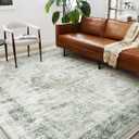 CHAMPLANT Area Rug 6'x9' Washable Floral Green Vintage Traditional Floor Cover Thin Retro Kitchen Indoor Distressed Non Slip Carpet for Living Room Bedroom Dining Room