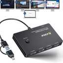 KCEVE USB to 4 HDMI Adapter, Multi-Monitor Display 5 Separate Screens, Support Mirror/Extend Mode Compatible with Windows, M1/M2 Mac OS, with Black Screen Function