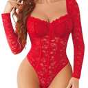 Avidlove Womens Bodysuits Long Sleeve Body Suits Womens Lace Going Out Tops One Piece Bodysuits for Women with Snap Crotch size S
