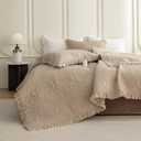 QSH Dark Wheat Stonewashed Cotton Oversized King Quilt Bedspread Set(128"x120"),3PCs Farmhouse Ruffled Bedspread California King,Shabby Soft Lightweight Crinkled Quilt Coverlet Bed with Pillow Shams