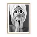 iHery Natural OAK Wood Framed Italian Woman Eating Pasta Wall Art, 12x16in Quality Canvas Vintage Lady Eating Spaghetti, Black And White Print, Retro Sophia Loren Kitchen Wall Art Set of 1