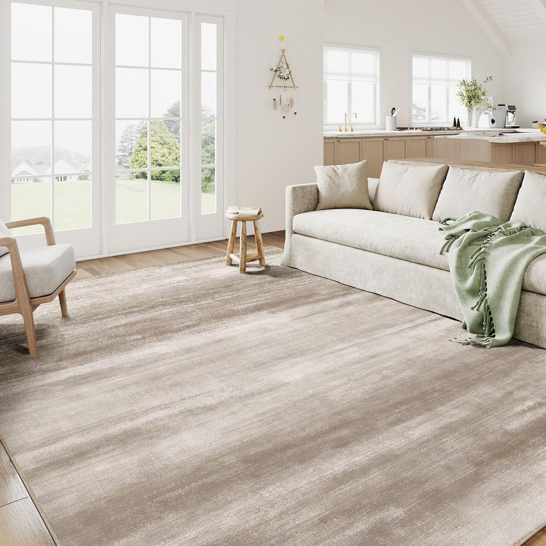 Brown Ombre 8x10 Area Rug Modern Abstract Washable Large Living Room Carpet Indoor Bedroom Accent Dining Room Office Non Slip Neutral Low Pile Throw Rug