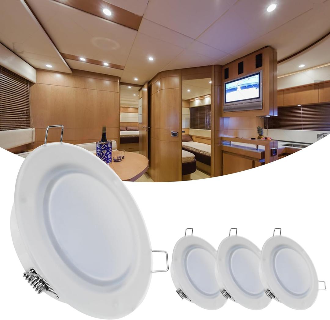 12 Volt LED Lights for RV Boat Trailer Camper - Warm White 2800K 300 Lumens 3W, Low Voltage Mini Recessed Light Dimmable, White - Pack of 4