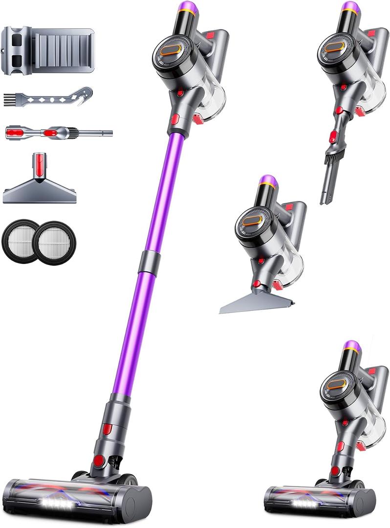 Cordless Vacuum Cleaner, 550W 45Kpa Vacuum Cleaners for Home, 60Mins Cordless Stick Vacuum with LED Display, Self-Standing & Anti-Tangle, 8-in-1 Wireless Vacuum for Carpet Pet Hair Hardfloor