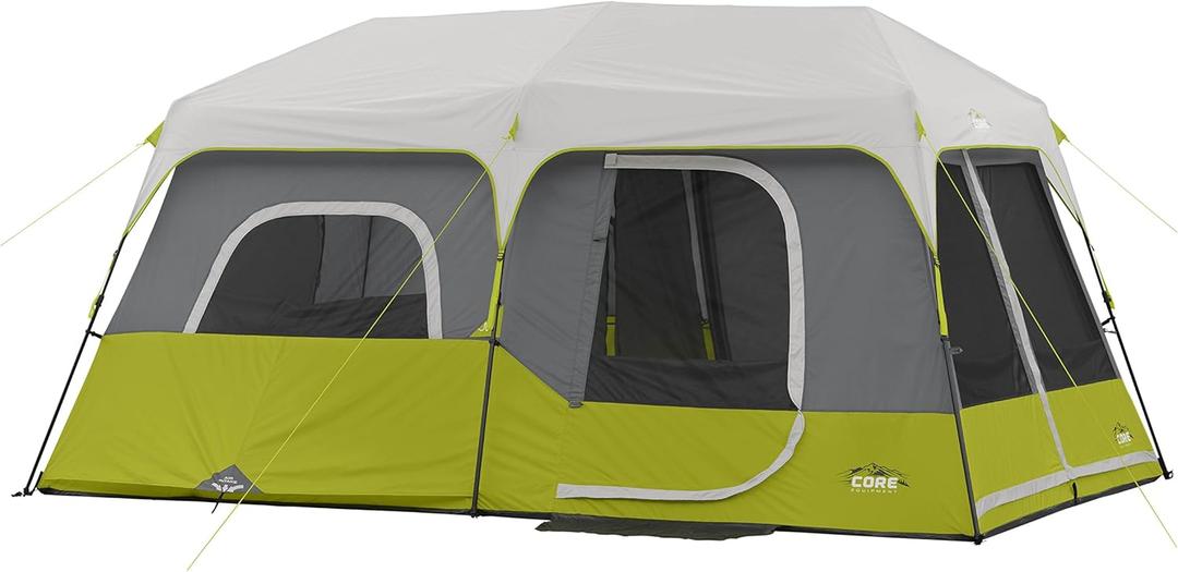 CORE 9 Person Instant Cabin Tent | Large Multi Room Family Pop Up Tent for 2 Minute Camp Setup | Included Storage Pockets for Camping Accessories, 
14' x 9'