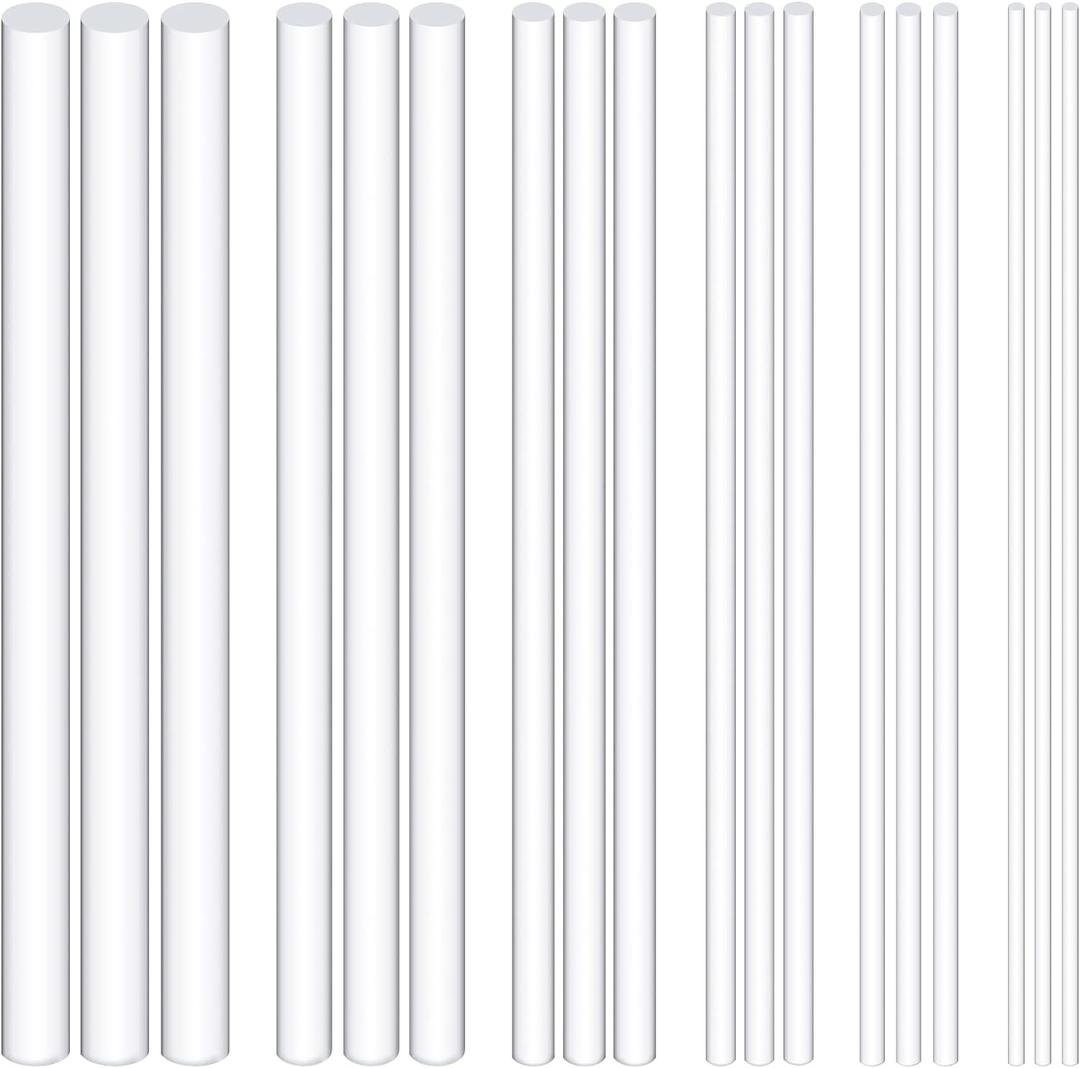 Swpeet 30Pcs Diamete 3mm 4mm 5mm 6mm 8mm 10mm Length 300mm White Acrylic Dowel Rods Assortment Kit, Clear Acrylic Round Solid Bar DIY Model Material Acrylic Round Stick for Model Making DIY Crafts