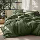 Bedsure Linen Duvet Cover King - Linen Cotton Blend Bedding Set, Soft & Cozy, 3 Pieces, 1 Duvet Cover 104x90 Inches and 2 Pillowcases, Olive Green Color Cooling Bedding, Comforter Sold Separately