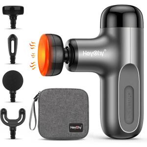 Mini Massage Gun with Heat, Deep Tissue Massage Gun, Portable Percussion Muscle Massager with 4 Massage Heads for Athletes