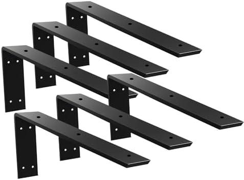 WINKER Countertop Support Bracket 6 Pack Heavy Duty Hidden L Shelf Bracket 20" x 8" x 2.5" Metal Corbels for Quartz/Granite/Wood/Concrete/Laminate Countertops, Black (7 Hole)