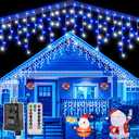 Ollny Icicle Lights for Outside 504LED 41FT, Blue and White Christmas Light with Remote 8Modes Timers Waterproof, Plug in Connectable Hanging Lights for Outdoor Indoor House Roof Holiday