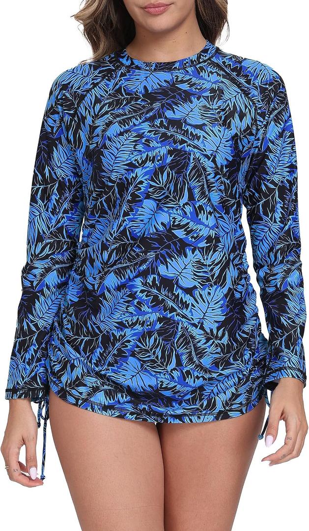 Halcurt Women's Long Sleeve Rash Guard Swim Shirt with Tie Drawstring UPF 50+ Sun Protection Swimsuit Top (XXL)