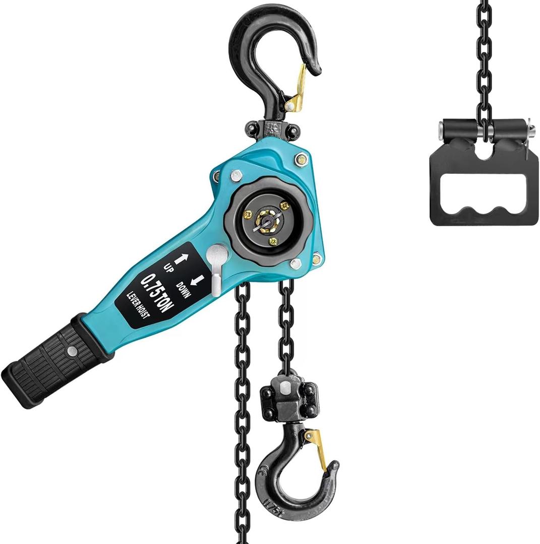 Manual Lever Chain Hoist 3/4 Ton 1650 lbs Lever Hoist 5 ft Ratchet Chain Puller Hoist|2 Heavy Duty Hooks G80 Chain|Industrial Grade Steel Construction (5FT, BLUE)