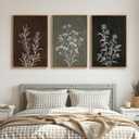 Framed Boho Botanical Wall Art for Living Room, 3 Piece Rustic Floral Canvas Painting Prints, Vintage Framhouse Minimalist Neutral Artwork For Bedroom Hallway Dining Room Wall Decor, 24 x 36 Inch