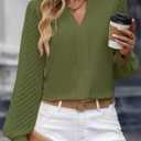 Work Blouses for Women Long Sleeve V Neck Tunic Tops for Women Loose Fit Dressy Womens Blouses Fashion Green L (L)