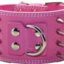 3" Sharp Spiked Studded PU Leather Dog Collar for Training,Sports,Walking (Large, Hot Pink)