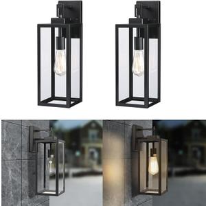 2 Pack Large Outdoor Wall Sconce, 18 Inch Black Wall Lantern Large Size Porch Light for House Outside Wall Light Fixture for Garage, Patio Light with with Glass Shade, E26 Socket (No Sensor)