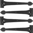 2 Pack 15 Inch Heavy-Duty T-Shape Strap Hinge with Screw Black Powder Coated Wrought Iron Spade Tip Strap Door Gate Hinges for Shed Barn Fence Blind Shutter Wood Frame Doors