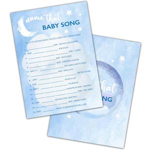 6 x Baby Shower Games, Over The Moon Baby Shower Decorations, Name That Baby Song Gender Reveal Games Cards For Baby Shower party, Gender Reveal Party, Set Of 25 Game Cards (C03)