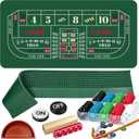 Craps Table Top Game Set with 35x70′′ Mat, Diamond Bumper, 200 Chips(Green), 19mm