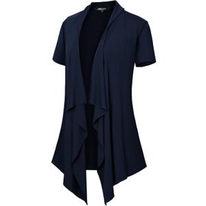 Women's Short Sleeve Draped Open Front Cardigan Lightweight Summer Vest for Women (X-Large, Navy Blue)