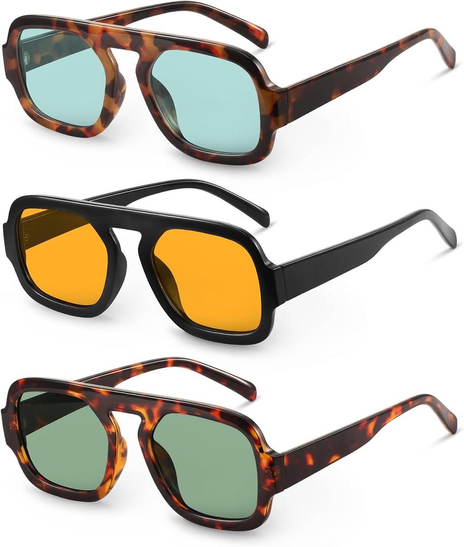 YDAOWKN Retro Square Aviator Sunglasses for Women Men Trendy Flat Top Sun Glasses UV Protection Vintage Shades