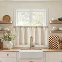 jinchan Striped Linen Kitchen Curtains 20 Inches Length Tier Curtains Farmhouse Modern Cafe Style Small Window Treatments Airy Light Filtering Rod Pocket for Living Room Bathroom 2 Panels Tan