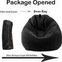 LPMOERA Bean Bag Chair Memory Foam Bean Bag Chairs for Kids/Teens with Filling Round Kids Bean Bag Chair for Living Room Bedroom College Dorm Reading Chair (Black)