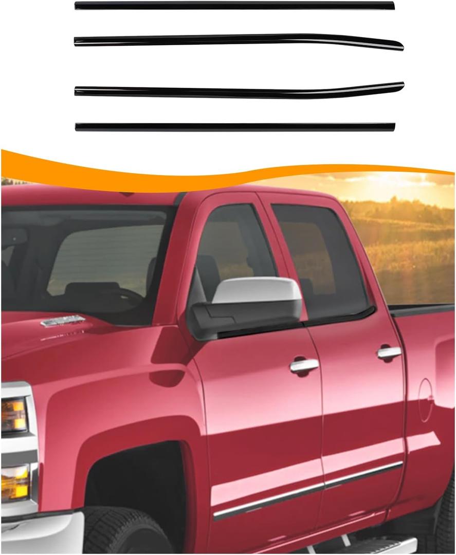Hoolcar Lower Window Trim Cover Molding Window Bottom Outer Frame Strip Compatible with Chevrolet Silverado GMC Sierra 2014-2018, Exterior Accessories, Black