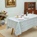 Frienda 55''x79'' Block Print Tablecloth Velvet Rectangle Indian Tablecloth Washable Floral Table Cloth Pastoral Farmhouse Table Cover for Kitchen Dining Picnic Thanksgiving Christmas(Blue Flower)