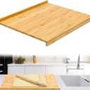 Reversible Bamboo Pastry Board, Large Bamboo Wooden Cutting Board with Counter Edge Reversible Pastry Board for Kitchen Chopping Board Butcher Block with Lip for Counter Table Top, 21.7"L x 15.8"W