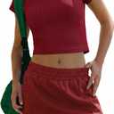 Womens Skort Sets 2 Piece Outfits Crop Top Elastic Waist Shirt Skorts Skirt Set Casual Activewear Outfits 2026 (Red, L)