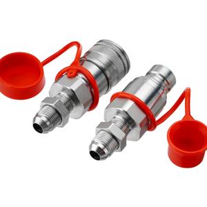 1/2" Flat Face ISO 16028 Hydraulic Quick Connect Couplers, 1/2" (#8) JIC Bulkhead Thread, Heavy Duty Hydraulic Coupling with Dust Cap Compatible with Bobcat, Case, Skid Steer Loader