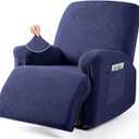 VANSOFY Oversized Recliner Chair Cover, 4-Pieces Stretch Recliner Covers for Recliner Chair Soft Reclining Chair Slipcover Jacquard Pattern Furniture Protector for Dogs Cats(Navy Blue) (1 Seater--X Large)