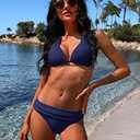 Womens Halter Padded Top Push up Bikini Set Two Piece Bathing Suit (Blue, L)