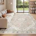 befbee 5x7 Area Rugs for Living Room,Stain Resistant Washable Rug,Non-Slip Backing Rugs for Bedroom,Kitchen,Printed Vintage Home Decor Rug (Peach/Gray, 5'x7')