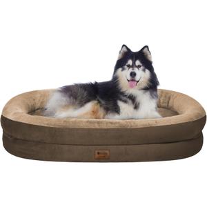 Orthopedic Waterproof Large Dog Bed: Memory Foam Washable Dog Bed with Bolsters - XXL Orthopedic Removable Cover for Medium Large Sized Pet - Non-Slip Bottom - Coffee