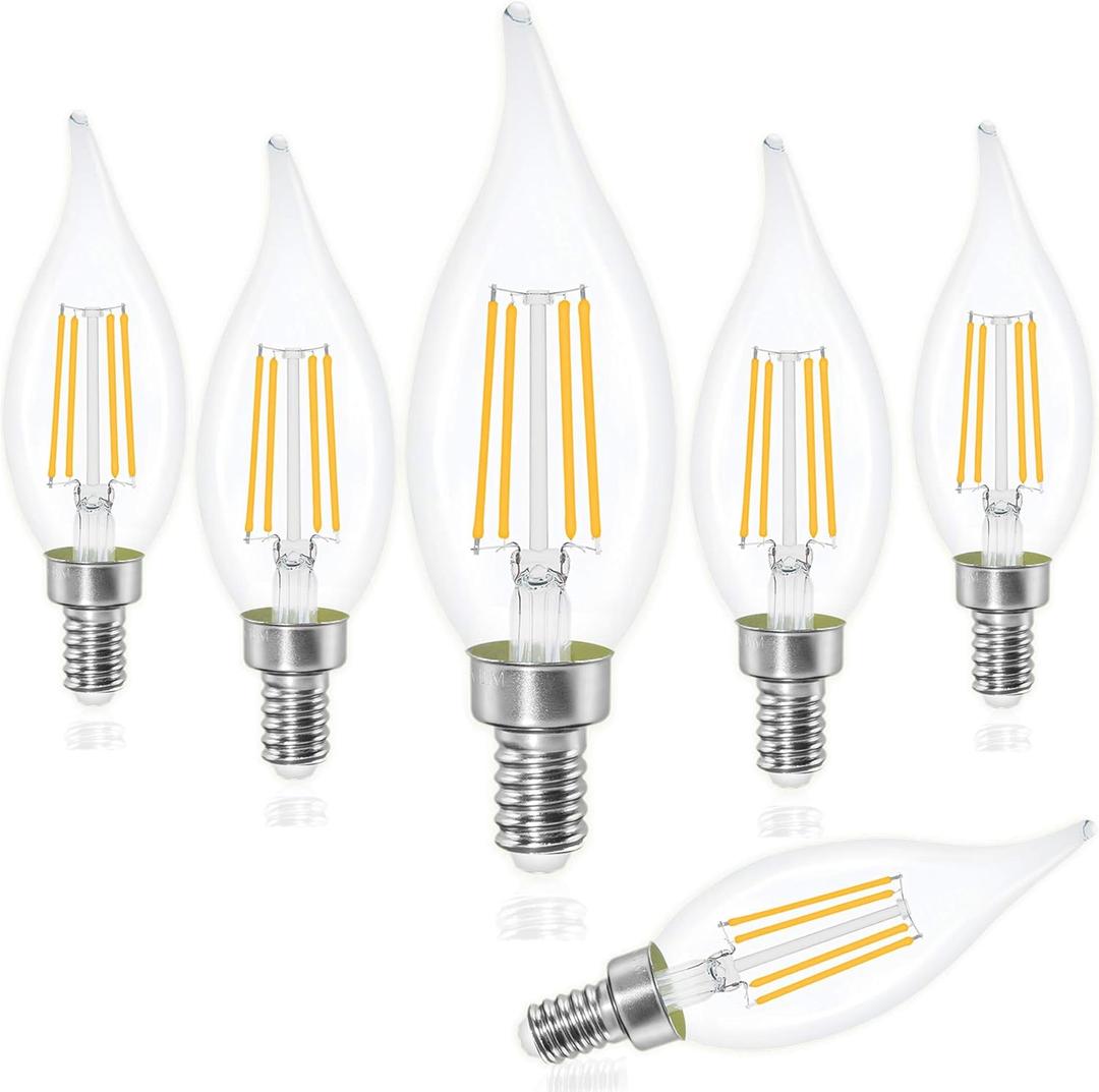 Sailstar Dimmable LED Candelabra Bulbs,60W Equivalent,4000K Daylight White,4 Watt Chandelier Light Bulb,LED Edison Bulb,E12 Base Filament Flame Tip,500 Lumen,6 Pack (6 Count (Pack of 1), 4000k Natural Daylight)