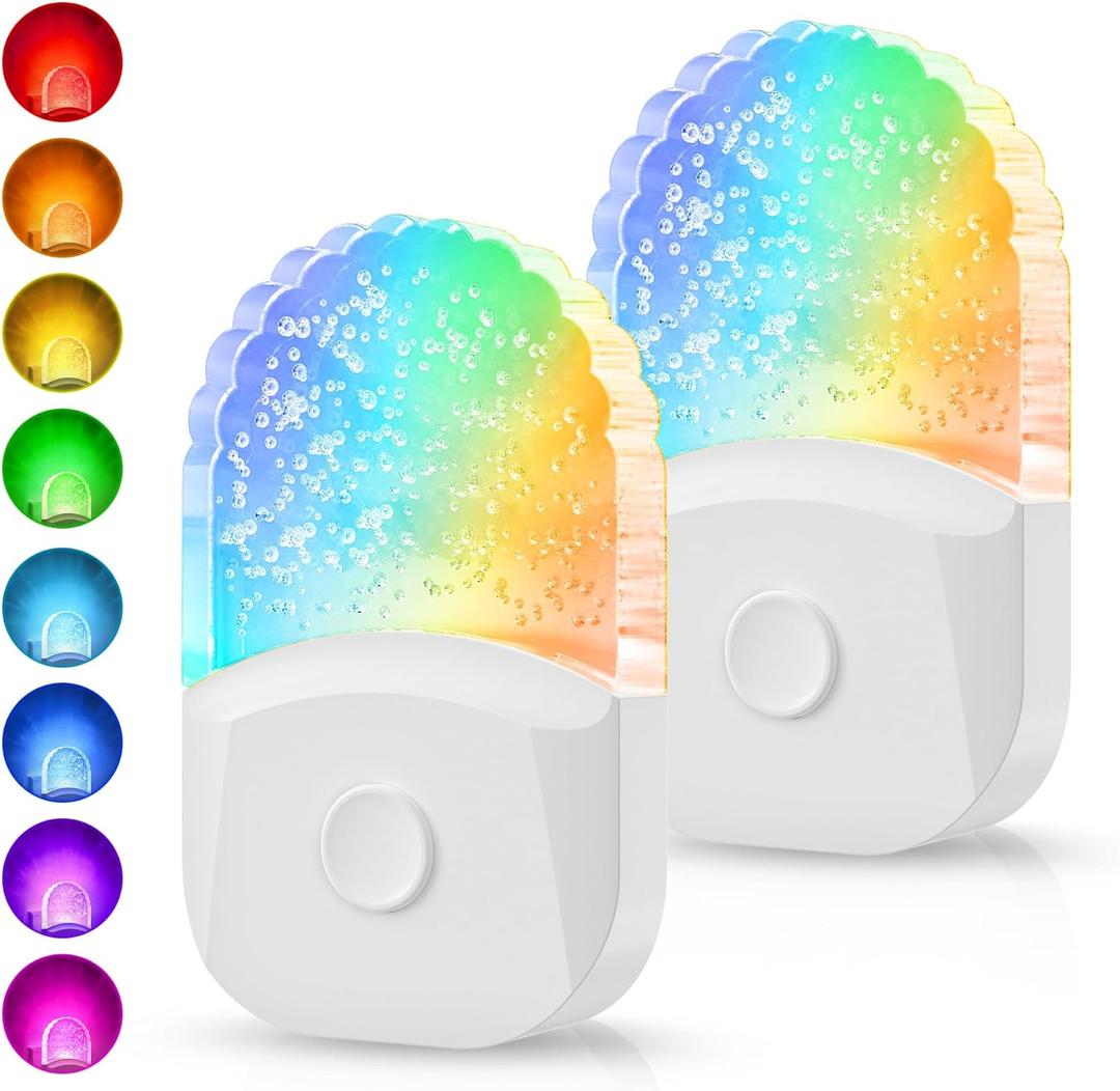 Night Lights Plug Into Wall [2 Pack], Color Changing Night Light for Kids, 8-Color RGB LED Nightlight with Dusk to Dawn Sensor for Bathroom Decor, Children Room, Gift