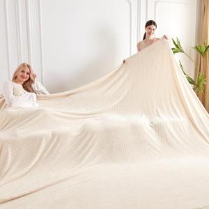 120x120 Inch Huge 10'x10' Extra Large Soft Cozy Fleece Blanket, Giant Seamless Oversized King California King Blanket Olive-Shaped Jacquard Pattern for Sofa, Family, Travel - Khaki
