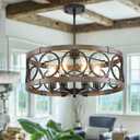 Semi Flush Mount Ceilnig Light,6-Light Farmhouse Chandelier Rustic,Modern Light Fixture Ceiling Mount Round Metal Vintage Chandelier Dining Room Light Fixtures for Kitchen (Black)