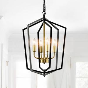 Lantern Pendant Light, 4-Light Gold Farmhouse Pendant Light, Modern Ceiling Hanging Light Fixture for Bedroom Kitchen Island Foyer Aisle Living Room Entryway Dining Room Hallway.